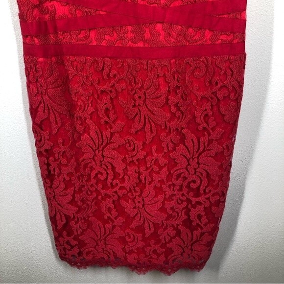 Tadashi Shoji Pink Lace Overlay Sleeveless Dress Ribbon Waist Fit & Flare S 16 - Picture 3 of 11